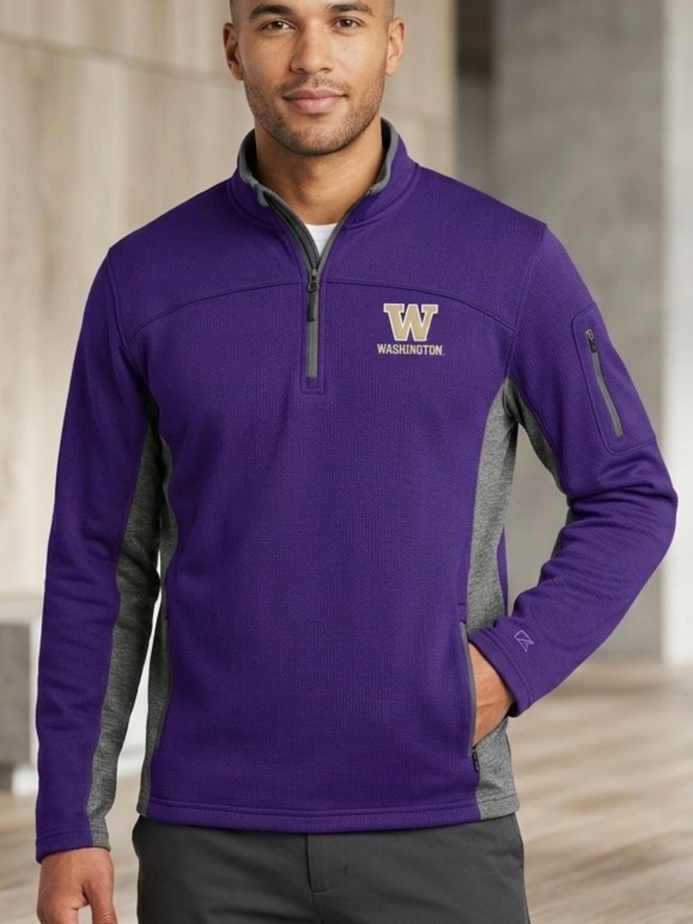 Washington Huskies Purple & Gray Quarter-Zip Pullover Jacket, SZ XL